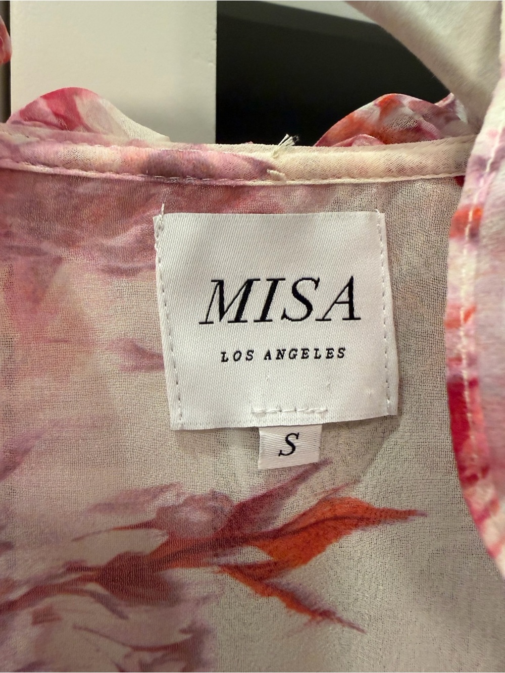 Misa Los Angeles Pink and White Floral Ruffled Midi Dress - Picture 3 of 3